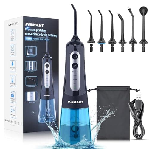 INSMART Water Flosser for Teeth: Cordless Dental Electric Flosser for Oral Care,Rechargeable Floss DIY Mode IPX7 Waterproof,Portable Travel Flossers Set for Teeth Cleaning with 4 Modes