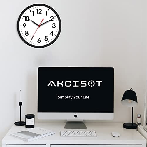 AKCISOT Wall Clock 10 Inch Silent Non-Ticking Modern Clocks Battery Operated - Analog Small Classic for Office, Home, Bathroom, Kitchen, Bedroom, School, Living Room(Black) 6