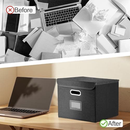 Hleelomi Collapsible File Box with Lid & Plastic Slide - Hanging Document Organizer for Office/Home, 14.96x12.6x10.83 Inch,Decorative Home File Bin,Black, 1 Pack (No Folders Included) 6