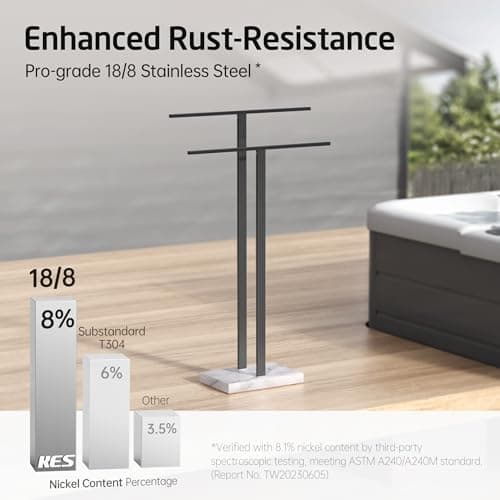 KES Standing Towel Rack, 2-Tier Towel Racks for Bathroom Freestanding with Marble Base, Upgrade Steady Design, SUS304 Stainless Steel Matte Black, BTH217-BK 5