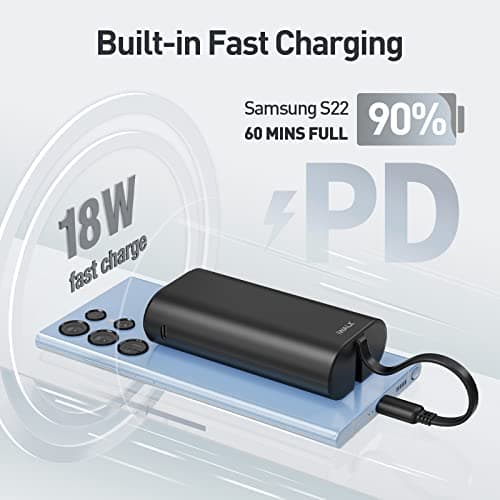 iWALK Portable Charger 9600mAh 18W PD Fast Charging, Power Bank with Built-in USB-C Cable & LED Display, External Battery Pack for Android Mobile Phone, iPhone 15, S23/ S22, Pixel 7, LG, Note 4