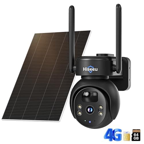Hiseeu 4G LTE Cellular Security Camera Solar Powered, No WiFi Security Camera Wireless Outdoor, PIR Motion, 2 Way Talk, 360° PTZ, 2K Color Night Vision, 64G SD & SIM Card Included 9