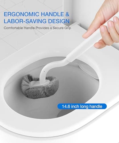 Toilet Bowl Brush and Holder, OSCIOSS Toilet Brush Set with Ergonomic Design, Compact Size, Durable Bristles, RV Toilet Brushes & Holders for Dead Corner Clean, White 5