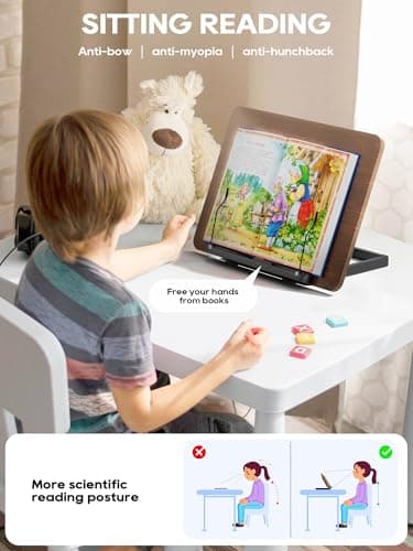 2 in 1 Adjustable Book Stand - Dual-Use Floor and Desktop Book Holder Stand, Height Adjustable 23.5-52 in, Elastic Page Clips for Music Sheet, Recipe, Tablet, Laptop-Black 5