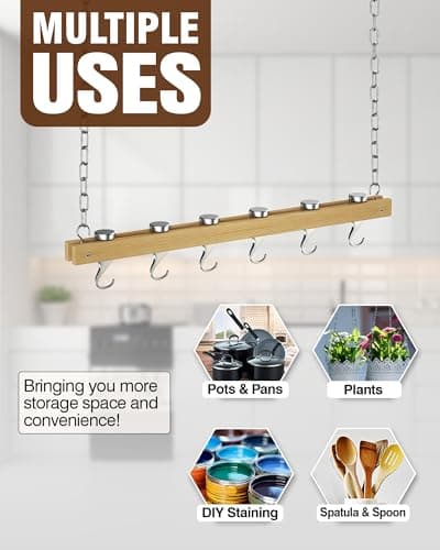 Cooks Standard NC-00269 Standard, Single Bar, 36-Inch Ceiling Mounted Wooden Pot Rack, Brown 6