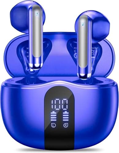 Wireless Earbuds, Bluetooth 5.4 Headphones HiFi Stereo with 4 HD Mic, 50H Playtime Bluetooth Earbuds with LED Display, IPX7 Waterproof Wireless Earphones, Touch Control Ear Buds,USB-C Deep Blue
