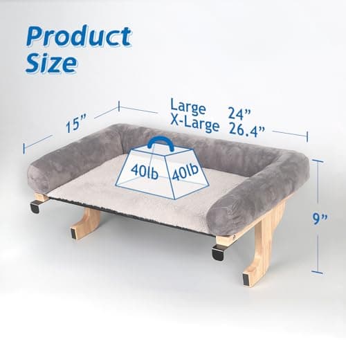 Zakkart Cat Perch for Window Sill with Bolster - Orthopedic Hammock Design with Premium Hardwood & Robust Metal Frame - Cat Window Seat for Large Cats and Kittens - Natural Color Wood Gray Bed, 24''W 7
