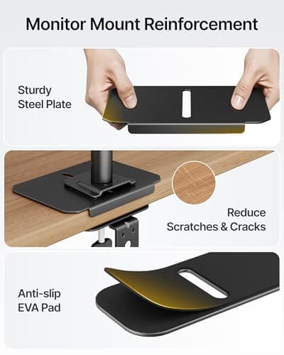 monTEK Adjustable Steel Monitor Mount Reinforcement Plate, Desk Stabilizer Plate for Thin, Glass or Fragile Desks,Universal Protective Support for C-Clamp & Grommet Monitor Arms, No Scratch Bracket 6