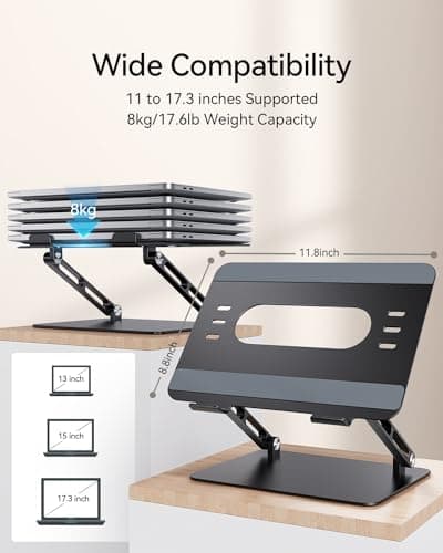 Orlian Foldable Aluminum Laptop Stand for 10-17.3" Laptops, Height Adjustable Portable Ergonomic Computer Holder, Space Saving Desk with Heat Dissipation. Compatible with MacBook/Dell/HP etc, Black 6