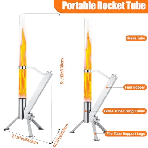 StarEcho Portable Wood Pellet Heater for Outdoor,Patio Pellet Rocket Glass Tube for Yard,Wood Fire Pit with Party(Silver) 7