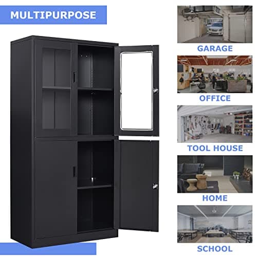 AFAIF 71”H Display Cabinet with Adjustable Shelves, 4 Door Display Cabinets with Glass Door, Black Metal Display case, Locking Steel Storage Caninet for Home/Office/Living Room -Assembly Required 8