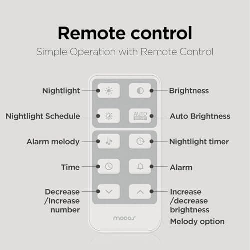 mooas Full Moon LED Silent Wooden Digital Wall Clock with Remote Control, Backlight Nightlight Digital Wood Wall Clock, Sunrise Alarm Melody, 5 Level Brightness Modern Decorative Office Livingroom 8