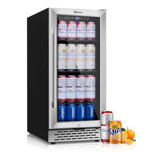 COLOZO 15 Inch Beverage Refrigerator Under Counter, 130 Cans Beverage Fridge with Tempered Glass Door & Lock, 37-65°F Beverage Cooler For Home/Bar, Built-in/Freestanding Mini Drink Cooler(3.53 cu.ft)