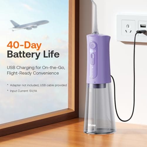 Bitvae Water Dental Flosser Teeth Pick, Portable Water Teeth Cleaner Picks, IPX7 Waterproof Oral Irrigator, 3 Modes 5 Intensities, USB Rechargeable Water Dental Picks for Cleaning - Lavender 6