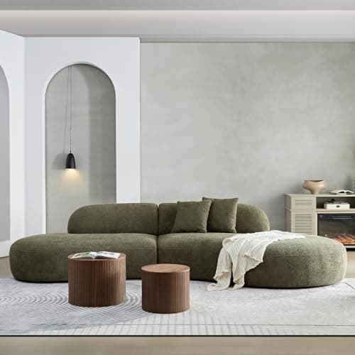 YOPENG 135.4" Oversized Curved Sofa Luxury Couch for Living Room, Modern Couch Modular, Comfy Green Sofa, Upholstered Boucle Minimalist Sofa for Apartment Home Offce, Right Facing