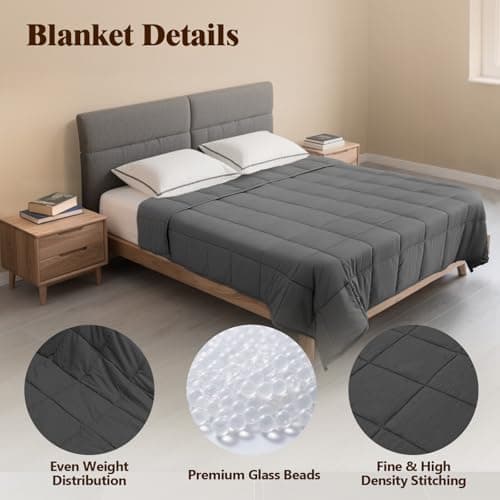 LiyLou Weighted Blanket for Adults (20 lbs, 60" × 80", Grey) Queen Size Heavy Blanket for 190-210lbs, Breathable Weighted Throw Blanket with Glass Beads for All Season, Washable 6