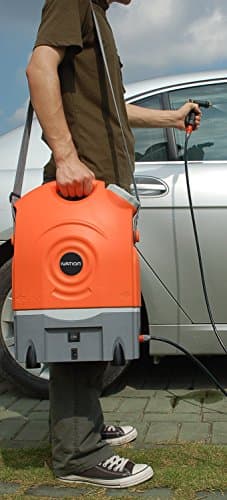Ivation Multipurpose Portable Spray Washer w/Water Tank - Runs on Built-in Rechargeable Battery, Home Plug and 12v Car Plug - Integrated Roller Wheels 4
