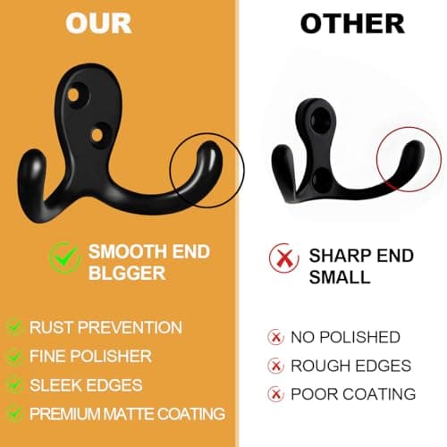 CBWLWJ 10 Pack Coat Hooks Wall Hooks for Hanging, Heavy Duty Double Prong Metal Hook Wall Mounted for Living Room, Bathroom, Kitchen, Bedroom for Coat, Bag, Scarf, Towel, Hat, Key, Cup (Black) 6