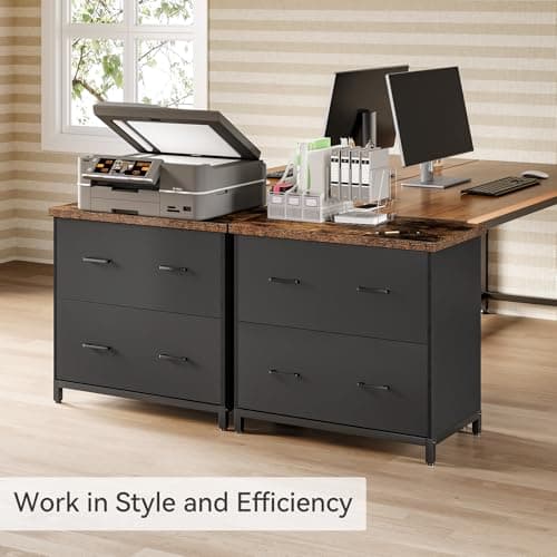 LITTLE TREE 2 Drawer File Cabinet for Home Office, 30.7-Inch Lateral Office Cabinet for A4 and Letter Size Files, Printer Stand, Storage Cabinet Organizer, Rustic Brown + Black 9