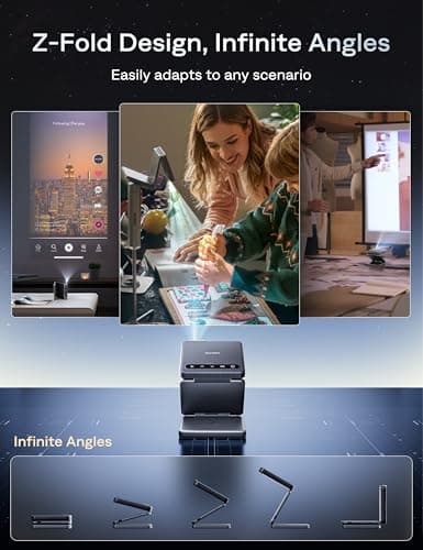 Aurzen ZIP Tri-Fold DLP Ultra-Portable Mini Projector with Bluetooth 5.4, Screen Mirroring, 5000mAh Battery, Type-C Fast Charging, Zero-Lag Focus&Keystone, Pocket Pico Projector, Built-in Stand, Grey 6