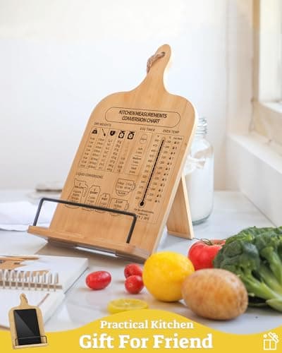 IKEDAS Bamboo Cookbook Stand, Sturdy Cook Book Holder, Recipe Book Holder with Measurement Conversion Chart, Cookbook Stand for Kitchen Counters, Essential Accessories for Holding Cookbooks 8