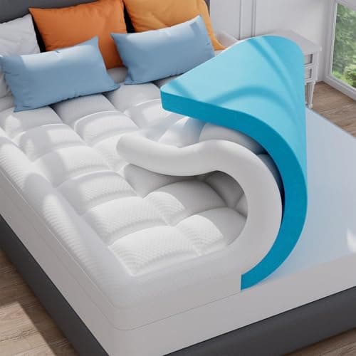 ELEMUSE King Size Dual Layer 3 Inch Memory Foam Mattress Topper for Pressure Relief, Breathable Pillow Top Mattress Pad with Deep Pocket, Enhanced Support, Non-Slip Design & Removable & Washable