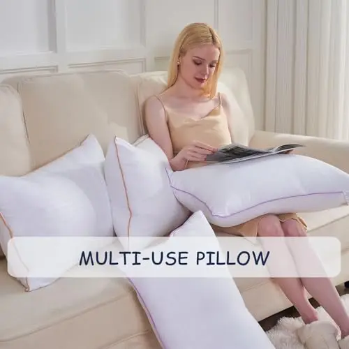 VAINOC Pillows Queen Size Set of 2,Breathable Hotel Collection Bed Pillows for Sleeping Medium Soft Down Alternative Microfiber Filled,20 x 30 Inches 8