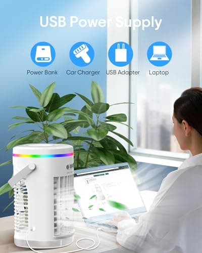Portable Air Conditioners,Vosaf 1400ml Evaporative Mini Air Conditioner with 3 Speeds,7 Colors Light Personal Air Conditioner, Portable AC Air Cooler for Room Bedroom Office Desk, White, BK20PLUS 8
