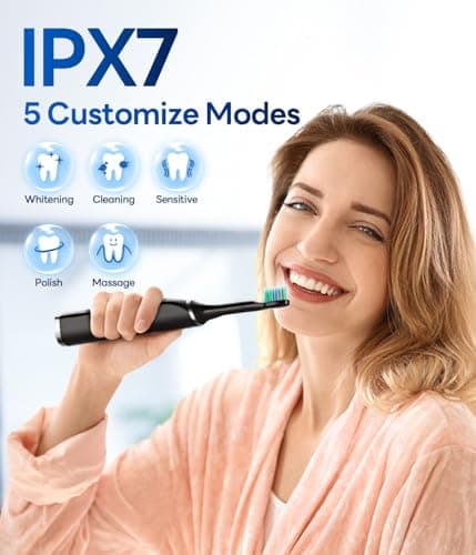 Bymore Electric Toothbrush for Adults, Sonic Rechargeable Toothbrush with 8 Brush Heads, 330-Day Battery, 5 Cleaning Modes & 2-Min Timer, Travel-Friendly Ultra Clean Design – Black 6
