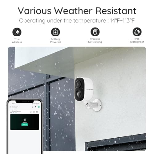 CURISEE Outdoor Security Camera Wireless 2K Camera for Home Security Wireless Outdoor Battery Security Cameras 2.4GHz WiFi Smart Motion Detection,Color Night Vision,Waterproof, Cloud/SD Storage 6