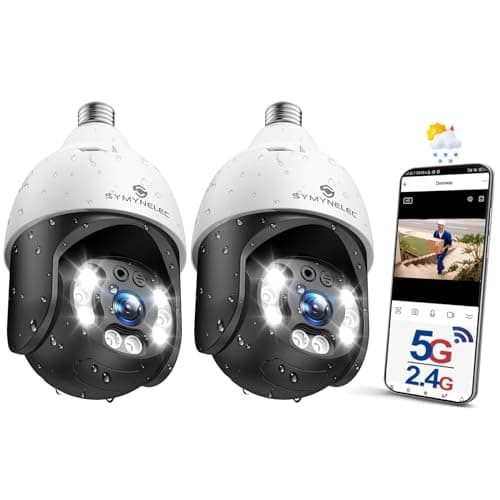 SYMYNELEC 5GHz/2.4GHz Light Bulb Security Camera Outdoor Waterproof 2.5K, 5G Dual Band WiFi Light Socket Security Camera with AI Human Motion Detection Tracking 4MP Color Night Vision Alexa (2 PCS)