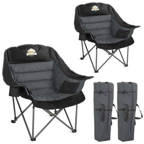 Colegence Oversized XL Padded Camping Chair Set of 2 Wide Heavy Duty Lawn Chairs Support 450 LBS Portable Folding Gaint Camp Chair for Outdoor Outside Sports Baseball Soccer-Black and Grey