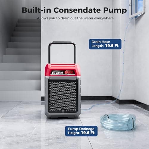 ALORAIR 170 PPD Commercial Dehumidifier with Pump, 2,100 Sq.Ft Space Cover Industrial Use Portable Dehu, with Wheels, Fit for Water Damage Restoration, Carpet Drying, Basement, Garage, Storm 80X Red 5