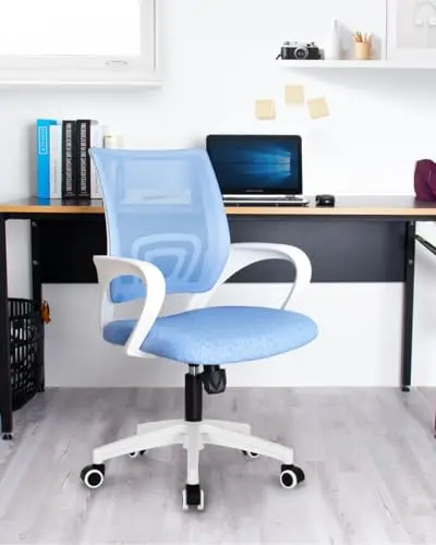 NEO CHAIR Office Desk Computer Chair Ergonomic Mesh Gaming Mid Back Seat with Comfy Lumbar Support Adjustable Height Swivel for Home Task (Sky Blue) 8