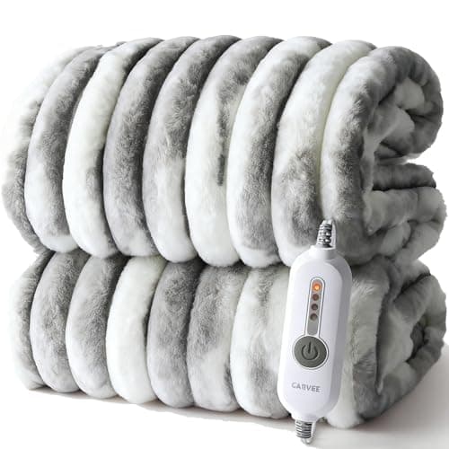 GarveeHome Electric Blanket Heated Throw, Heated Blanket Cozy Faux Rabbit Fur with 4 Heating Levels & 4 Hours Auto Off, Over-Heat Protection, Machine Washable, ETL Certification, Marble Gray 50"x60"