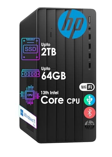HP Desktop Tower Pro | 13th Intel Core Ultra-Fast CPU (Quad Cores, w/Turbo-Boost 4.5GHz) | 64GB RAM, 2TB Storage | Wi-Fi, Bluetooth | HDMI, USB, VGA, DVD-W, RJ-45| Keyboard & Mouse | Wins 11 Pro
