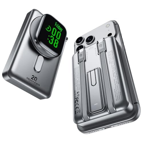 REWONDER Magnetic Portable Charger, 10000mAh PD 20W Portable Charger Power Bank with Built-in 2 Cables, Travel Essential Magsafe Battery Pack for iPhone 17/16/15/14/13/12 & Apple Watch Ultra/11/10/9