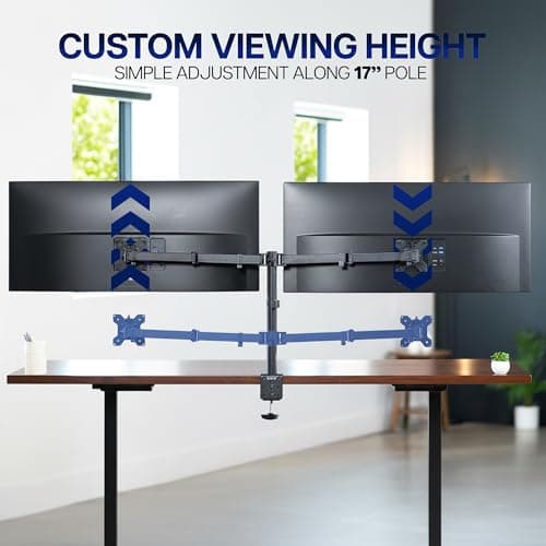 VIVO Dual Ultrawide Monitor Desk Mount, Heavy Duty Fully Adjustable Steel Stand, Holds 2 Computer Screens up to 38 inches and Max 10kg Each, Black, STAND-V038 5
