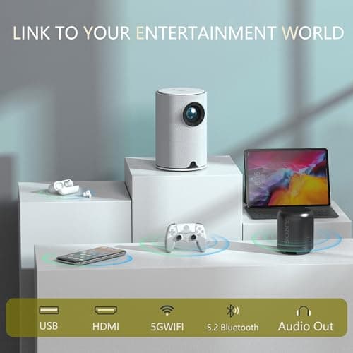 Mini Projector with Wifi and Bluetooth,Electric Focus 1080P 400ANSI Movie Projector,Walnutt 2025 Upgraded Portable Projector Auto Keystone Proyector Compatible with Smartphone/Laptop/TV Stick/HDMI/USB 6