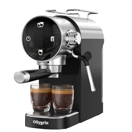 Ollygrin Espresso Machine,15 Bar Semi-Automatic Espresso Maker with Milk Frother,Touch Screen Black Stainless Steel Coffee Machine with 40oz Removable Water Tank,Cappuccino,Latte,Americano for Home