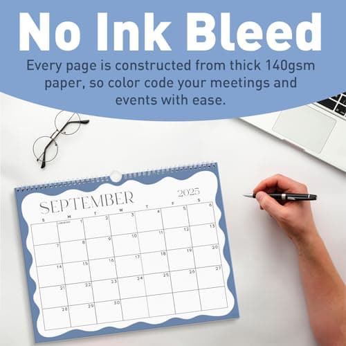 S&O Modern Wavy Wall Calendar from January 2025-June 2026 - Tear-Off Monthly Calendar - 18 Month Academic Wall Planner - Hanging Organizer to Track Anniversaries & Appointments - 13.5"x10.5”in 8