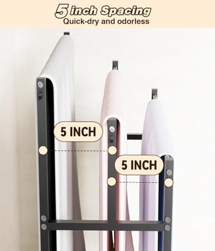 Mondazie 44” Tall Free Standing Towel Racks with 6 Hooks for Bathroom, 3 Tiers Oversized Pool Bath Towels Drying Stand, Metal Blanket Ladder Holder with Storage Shelf for Bedroom Living Room, Black 5