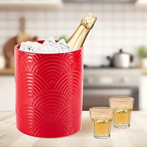 MEIGUI Ceramic Kitchen Utensil Holder, Utensil Crock Large Utensils Holder for Kitchen Decor, Cooking Tool Utensils Caddy for Countertop, Sector Red 5