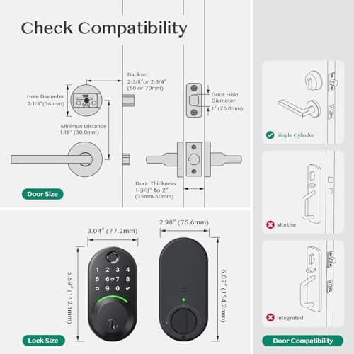 Keypad Smart Deadbolt, Keyless Entry Fingerprint Door Lock for Front Door, Electronic With Code, Digital Deadbolt With App Control 6