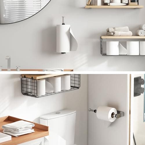 Fixwal Paper Towel Holder Under Cabinet, Single Hand Operable Wall Mount Paper Towel Holder with Damping Effect, Bend-Resistant, Self-Adhesive or Drill Mounting for Kitchen Bathroom, Silver 5