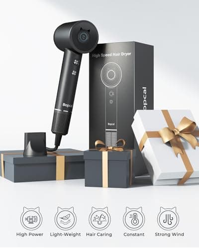 Bopcal Ionic Hair Dryer, 160000 RPM Brushless Motor, Smart Thermo-Control, Negative Ion Fast Drying, Quiet Lightweight Blow Dryer, Cold Air & 4 Heat Settings, for Home Travel Salon, Black 7