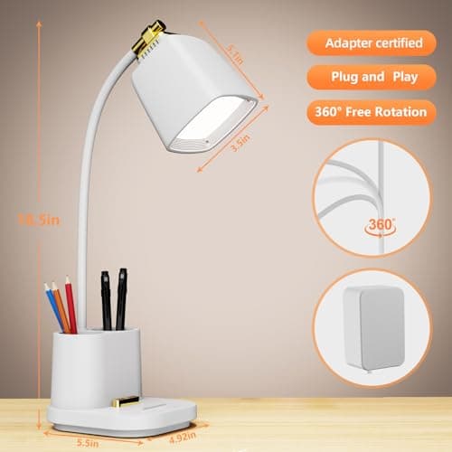 GONDSILY LED Desk Lamp with USB Charging Port Touch Control 3 Color Modes, Stepless Dimming,Eye-Caring LED Table Lamp for Home,Office,Bedroom,Reading,Work,Study,Gooseneck Lamp, 5V, 2.4A 5