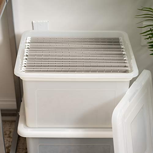 IRIS USA File Box, Plastic File Organizer with Lids for Letter/Legal File, Portable Document Box For Moving, Storage Bin with Durable and Secure Lid, Stackable Nestable BPA-Free, Pearl 35 Qt. 4 Pack 8