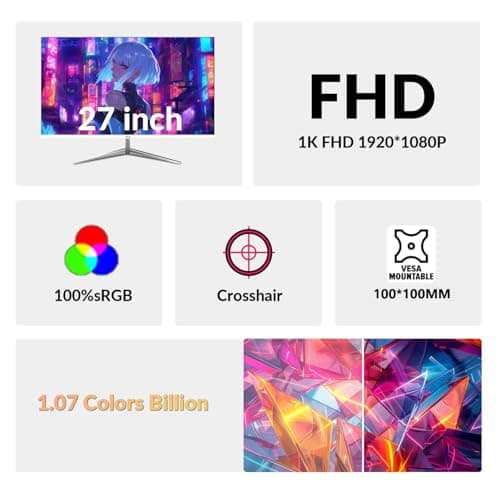 ZZA 27 inch White Gaming Monitor,240-300Hz Curved Monitor,Full HD 1080P Computer Monitor,Eye-Care Display with HDMI,DP,FreeSync,Wall Mountable for Office and Home 6