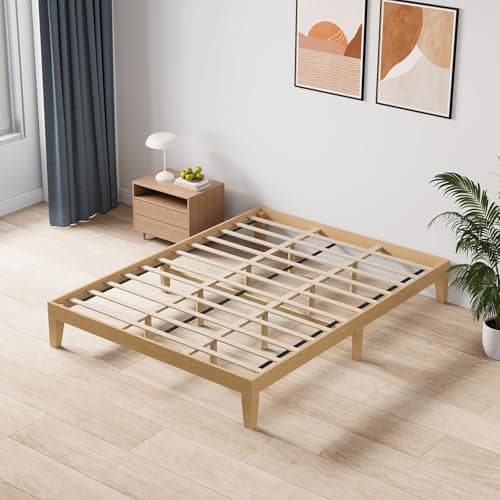 MALOL 12 Inch Wood Platform Bed Frame, Sturdy Queen Size Bed Frame with Wood Slat Support, No Box Spring Needed, Rustic Pine